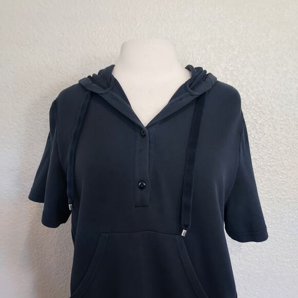 Max Mara Navy Blue Short Sleeve Hooded Top - Picture 2 of 10